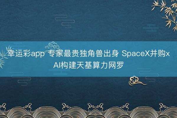 幸运彩app 专家最贵独角兽出身 SpaceX并购xAI构建天基算力网罗