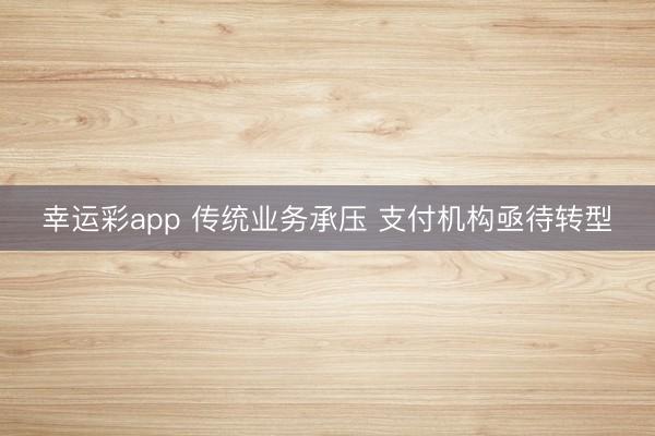 幸运彩app 传统业务承压 支付机构亟待转型