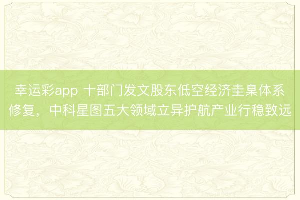 幸运彩app 十部门发文股东低空经济圭臬体系修复，中科星图五大领域立异护航产业行稳致远