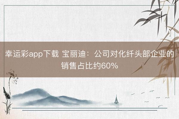 幸运彩app下载 宝丽迪:公司对化纤头部企业的销售占比约60%
