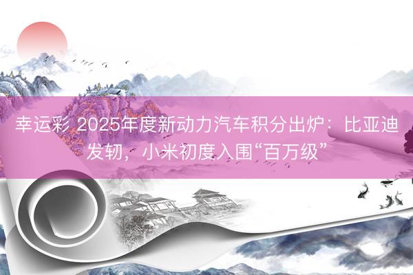 幸运彩 2025年度新动力汽车积分出炉：比亚迪发轫，小米初度入围“百万级”