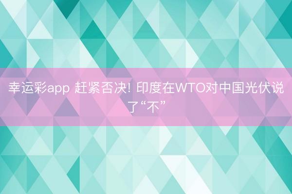幸运彩app 赶紧否决! 印度在WTO对中国光伏说了“不”